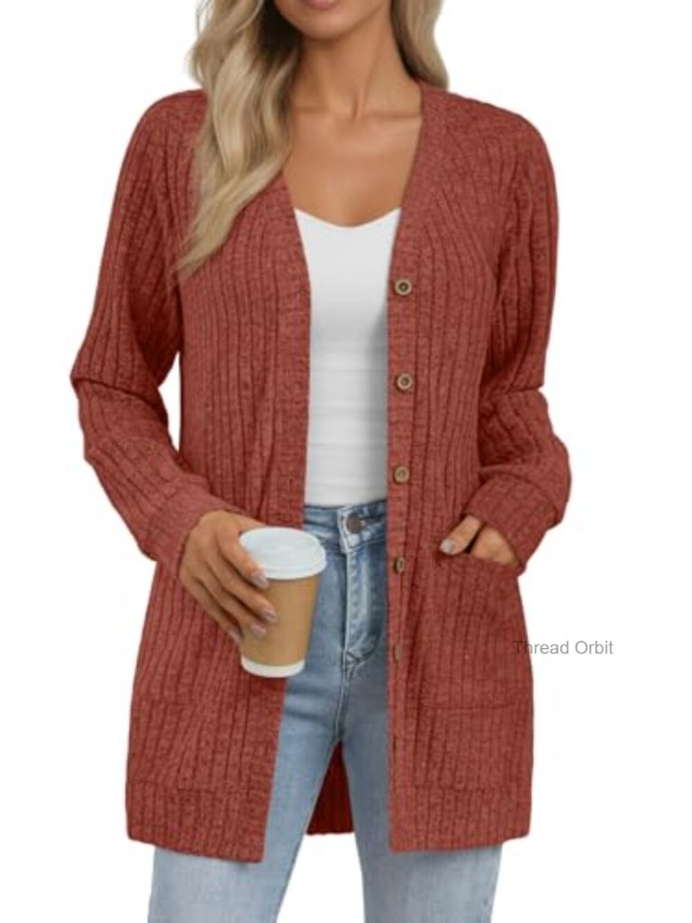Long Cardigan Sweater Lightweight Soft Button Up Pockets Casual Layer